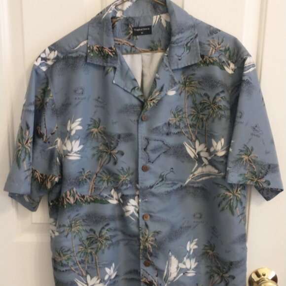 Tropical Storm Other - Tropical Storm Button Up Men's Hawaiian Shirt, Size Medium, Colorful Print